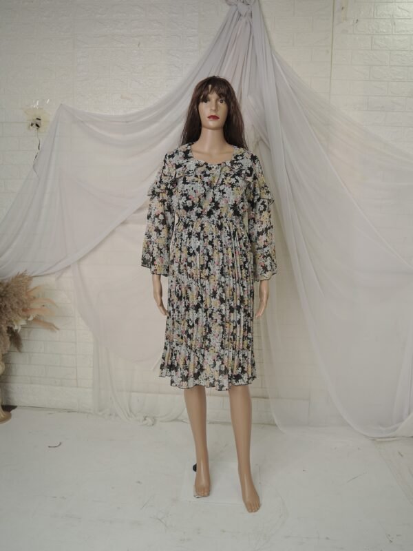 Printed Pleated Midi Dress