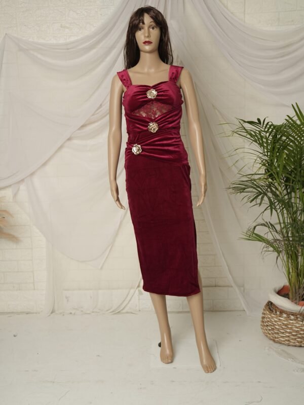 Women Velvet Midi With Rose Broch