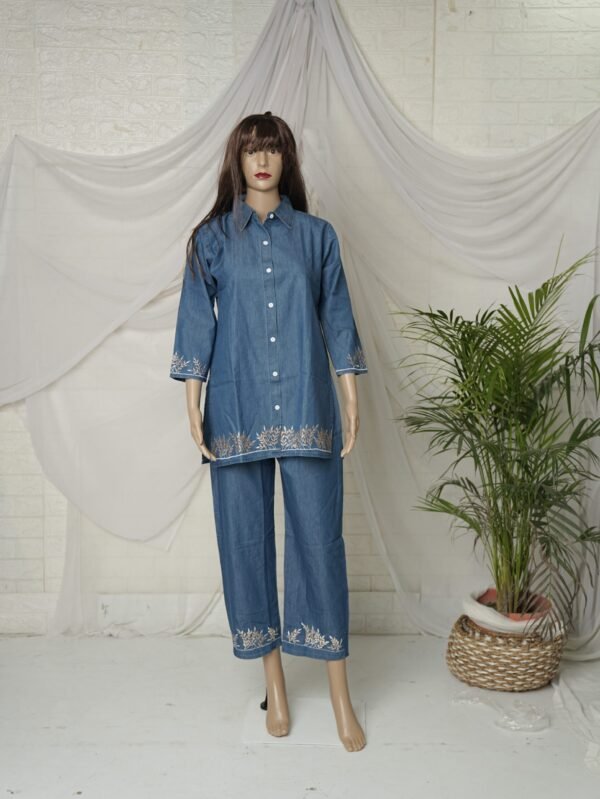 Embroidered Collared Shirt With Trousers Co-Ords