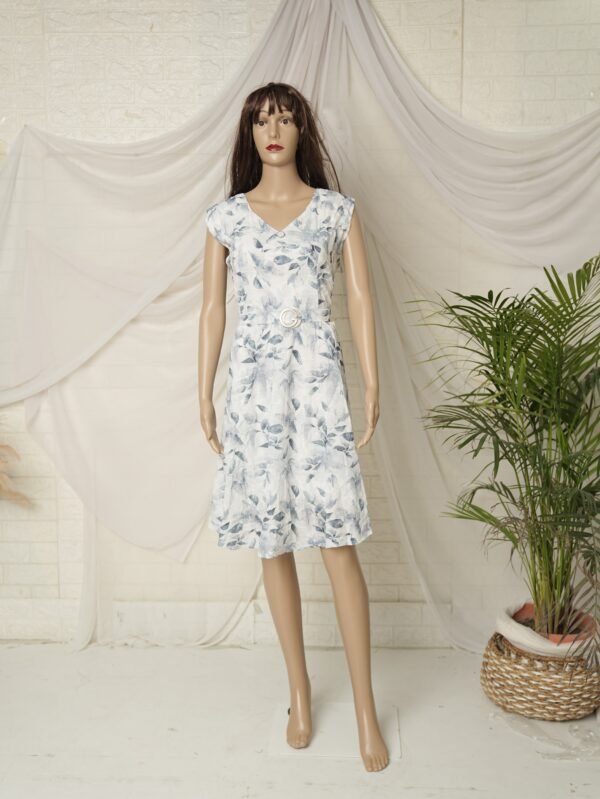 Casual Midi- Thread Work Light Blue Print