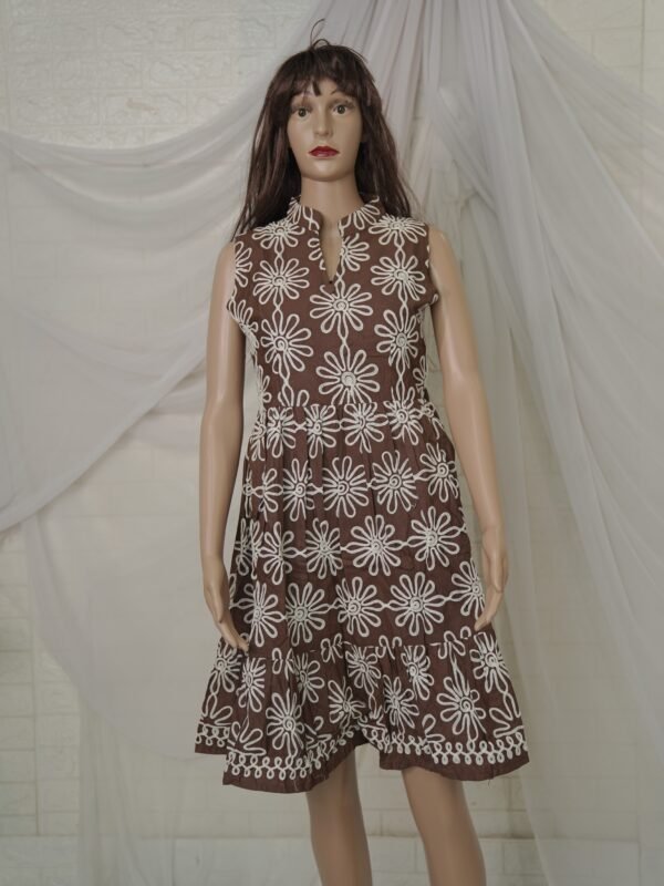 Embroidered Floral Brown Midi