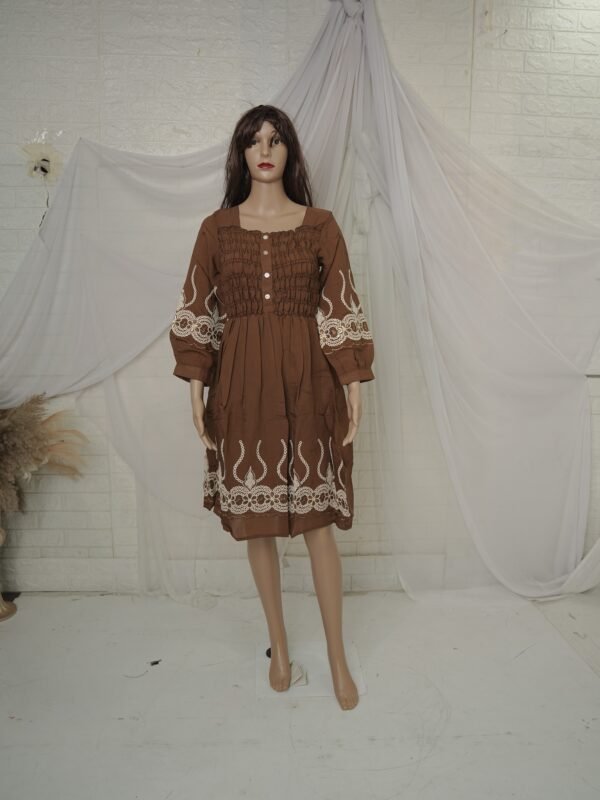 Embroidered Cotton Midi - Brown