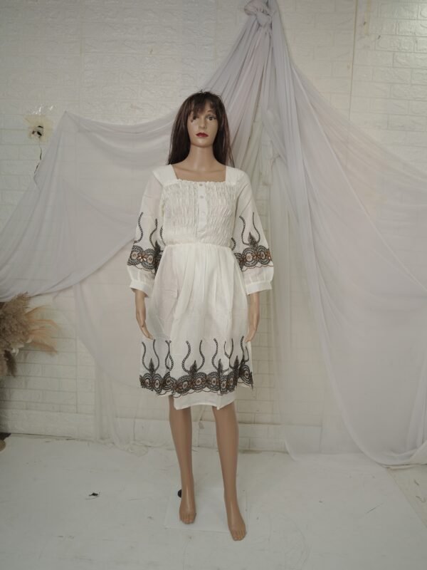 Embroidered Cotton Midi - White