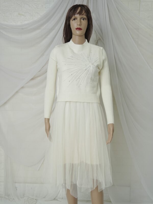 Pearl Knit Woolen Midi -White
